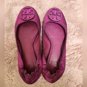 Pre-loved Tory Burch metallic purple suede REVA ballet flats